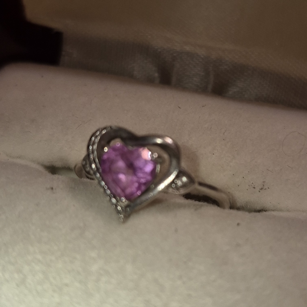 Pink Sapphire Heart Ring w/diamond accent stones